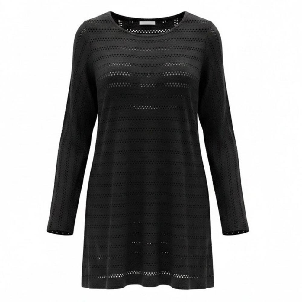 Molly Bracken Black Openwork Long-Sleeve Swim Cover-Up Dress — One Size